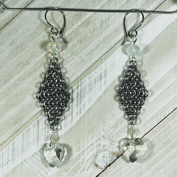 Artisan Clear Crystal Hearts Earrings - Picture 2 of 2